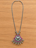 okhhraa Oxidised Silver Multicolor Traditional Pendant Necklace