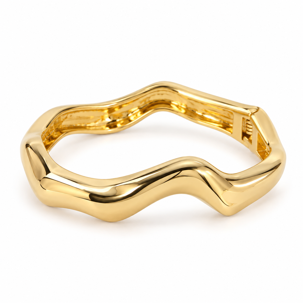 okhhraa Women's Golden Wave Design Openable Bangle Bracelet