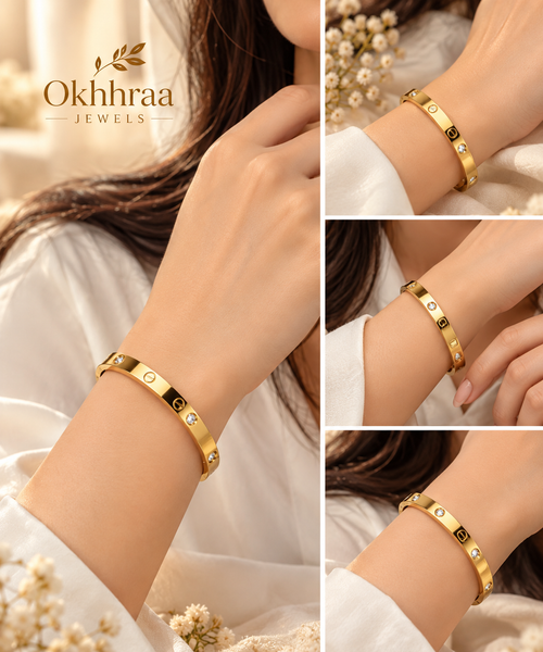 okhhraa Gold Bracelet with Crystal Embellishments