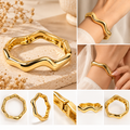okhhraa Women's Golden Wave Design Openable Bangle Bracelet