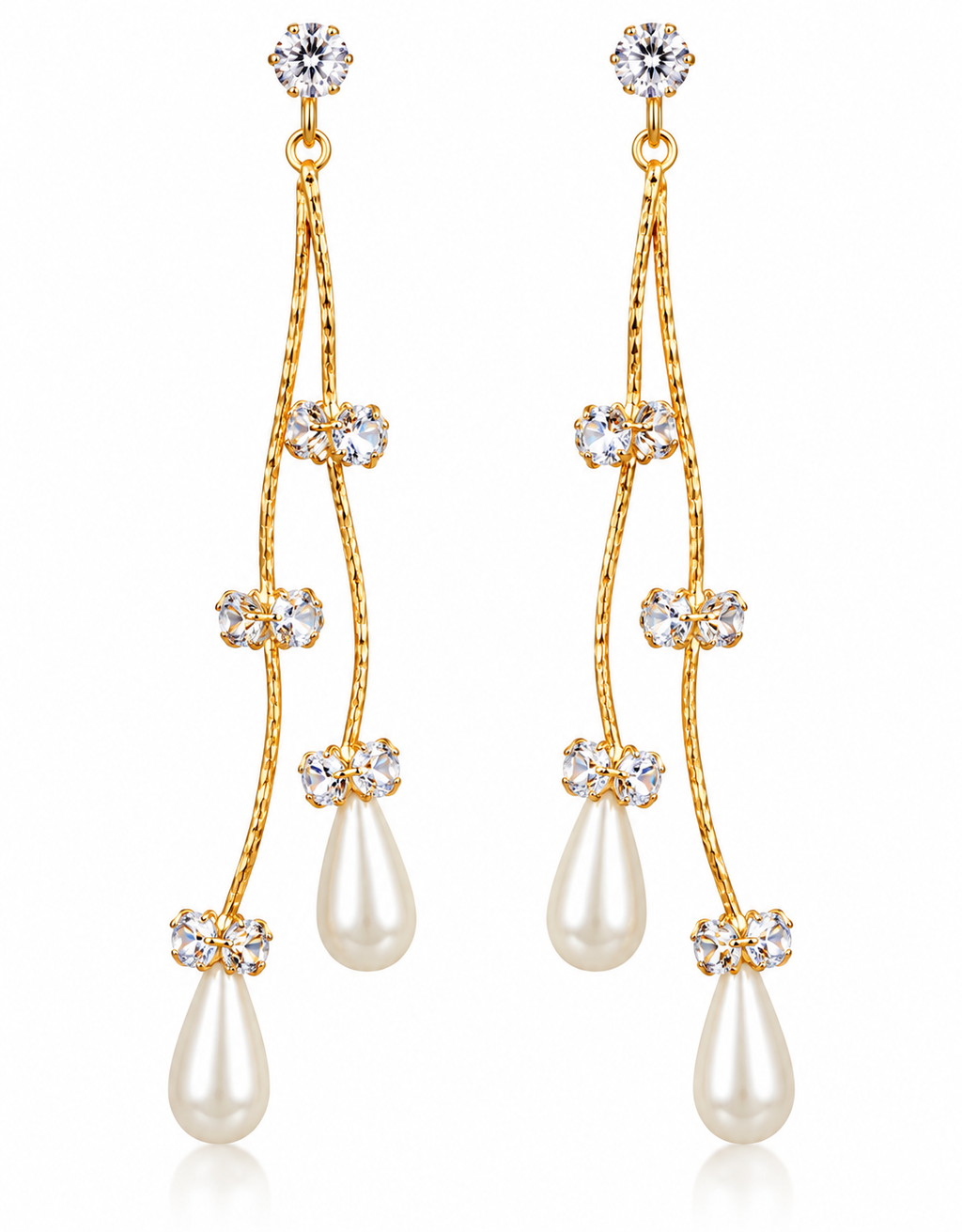 Okhhraa Gold Tone Crystal Pearl Drop Earrings