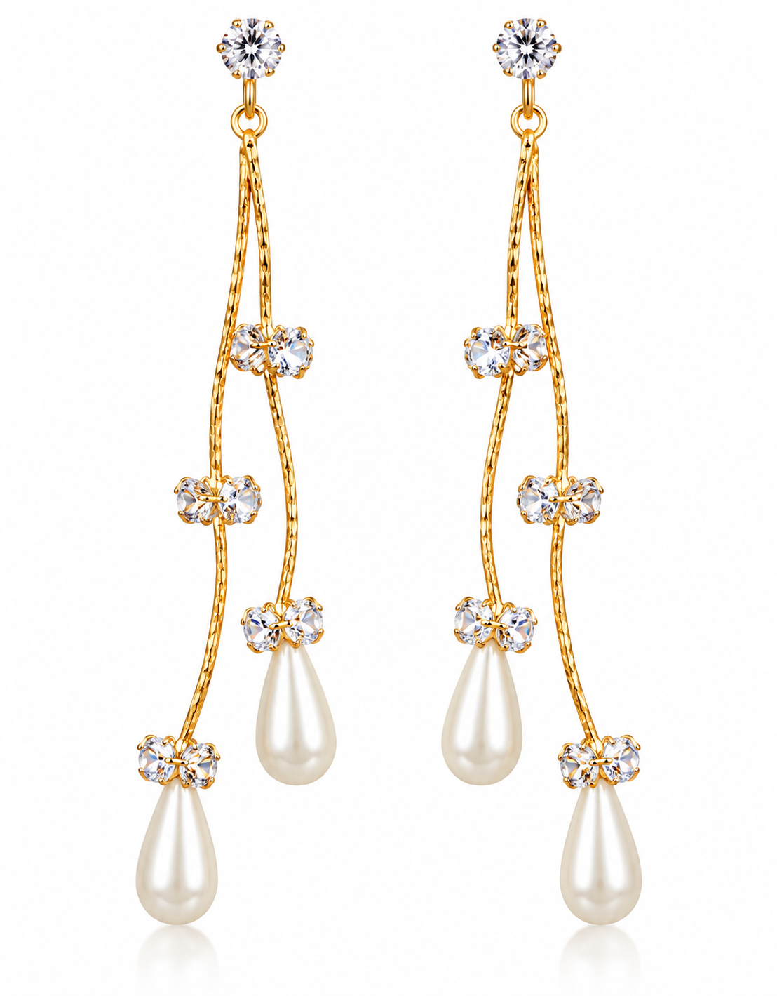 Okhhraa Gold Tone Crystal Pearl Drop Earrings