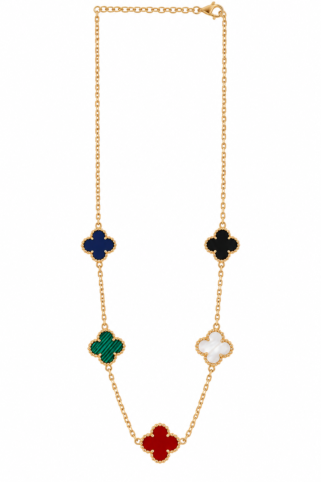 okhhraa Women’s Multicolor Clover Charm Necklace | Gold-Tone Stainless Steel Necklace