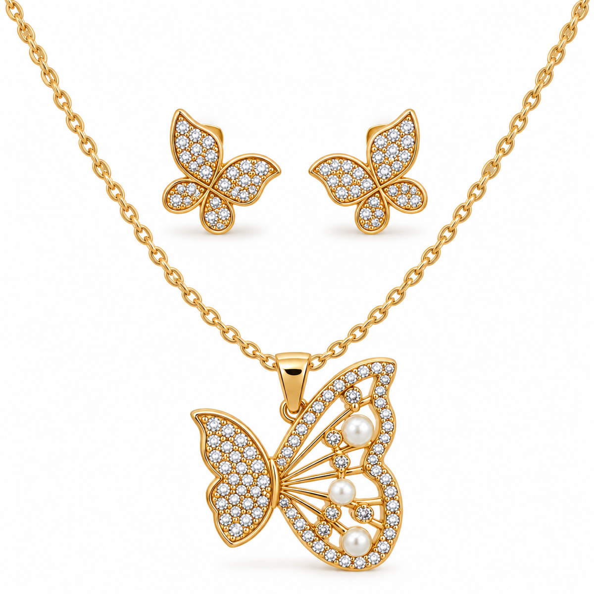okhhraa 18K Gold Plated Butterfly Necklace & Earrings Set