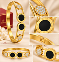 okhhraa Bracelet for Women Gold Roman Numeral Bangle | Crystal Embellished, Black Enamel Discs