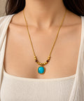 okhhraa Gold Tone Turquoise Stone Beaded Pendant Necklace