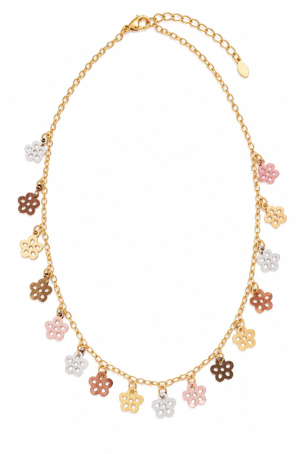 okhhraa Women's Multicolor Floral Charm Necklace Gold-Tone
