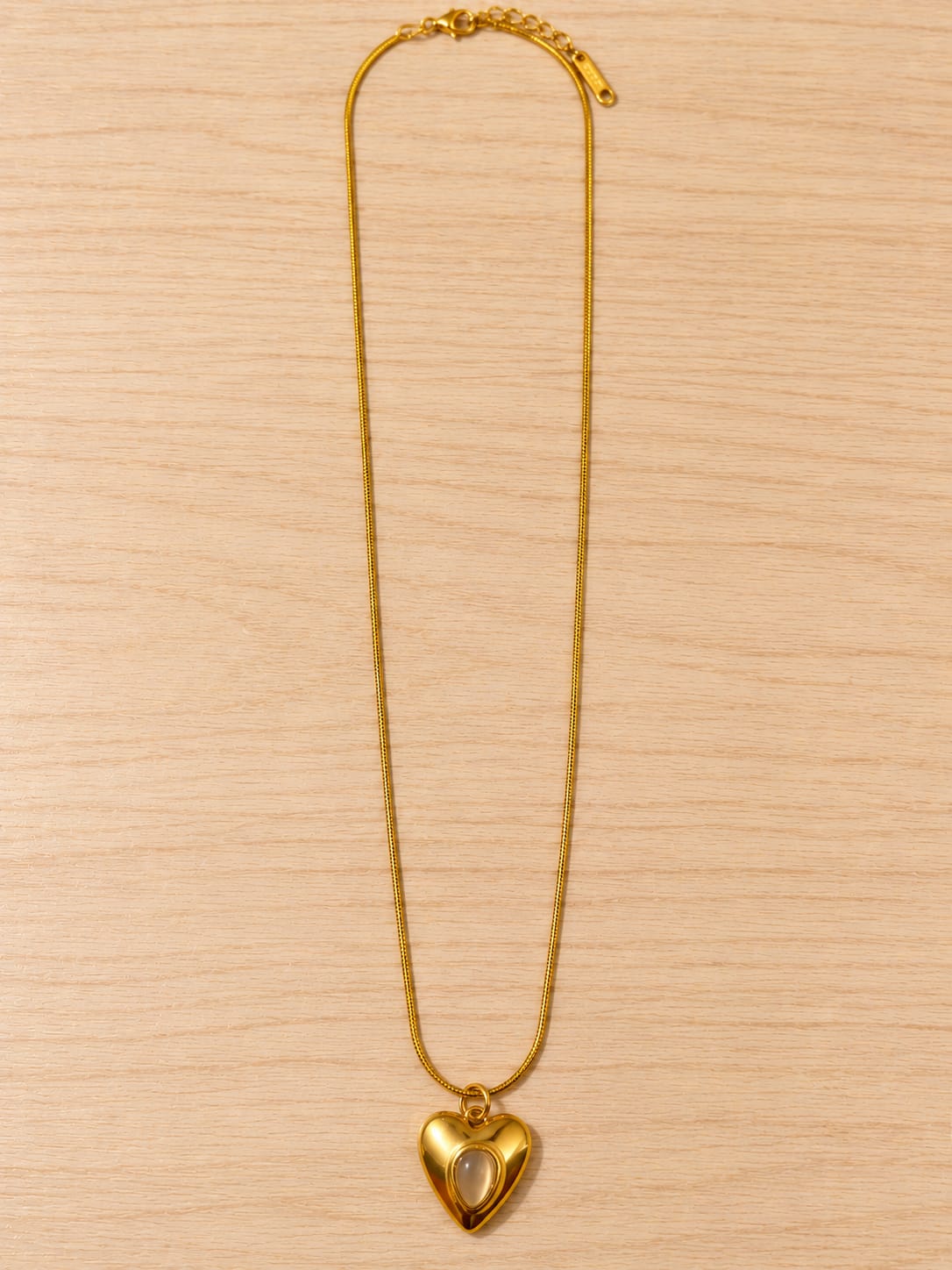 okhhraa Gold Plated Heart Pendant Necklace with White Stone
