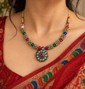 okhhraa Multicolor Beaded Traditional Necklace with Antique Pendant