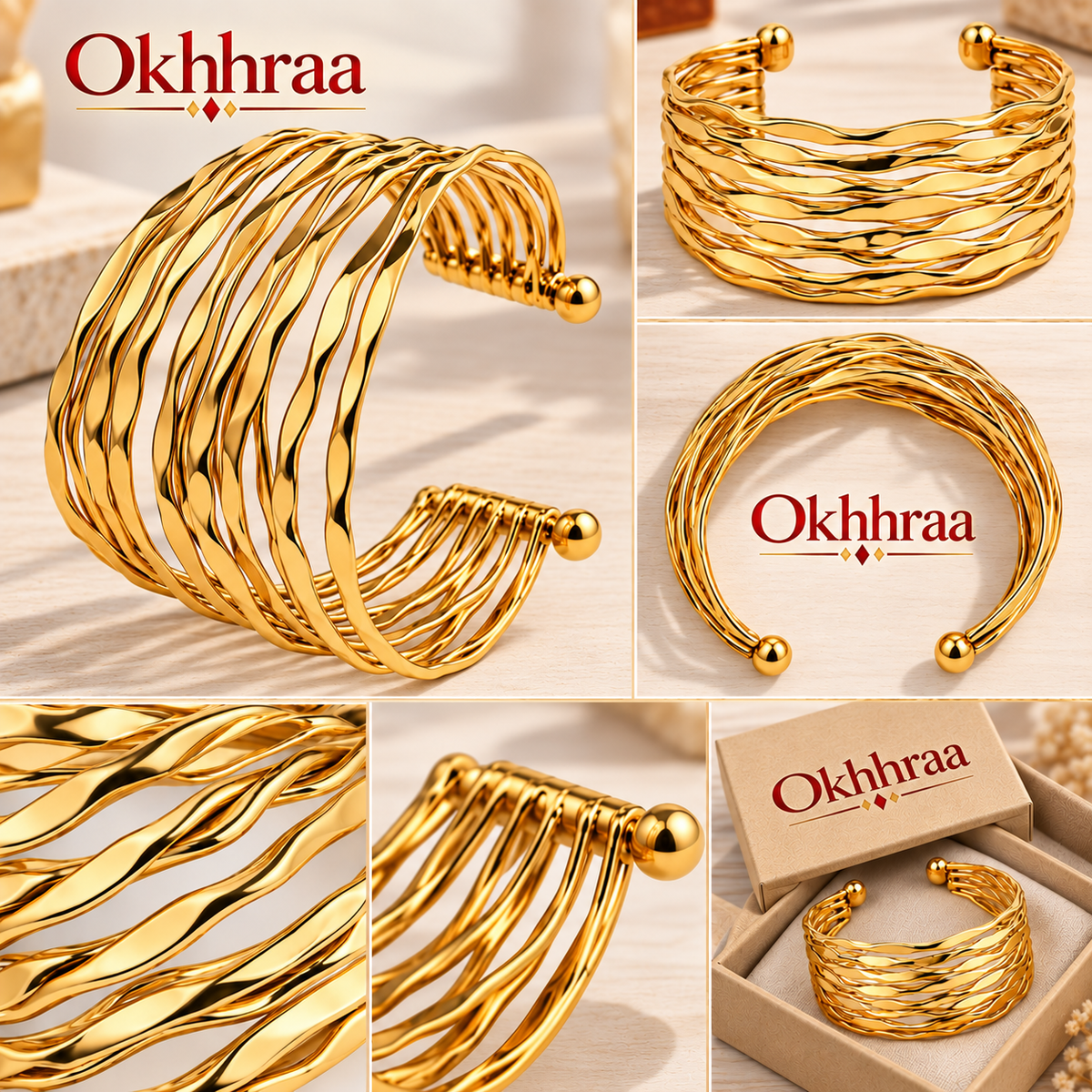 okhhraa Gold Cuff Bracelet for Women