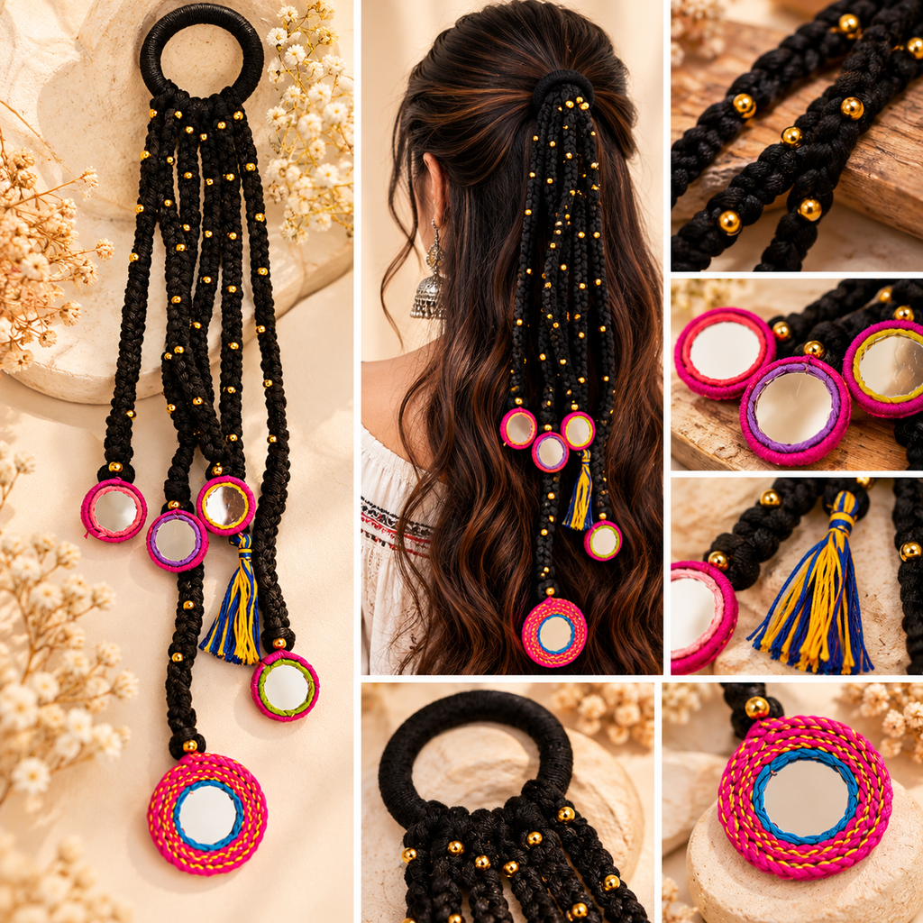 Okhhraa Jewels multicolour Boho Hair Jewelry with Colorful Mirror Work | Braided accessories, boho ,women,fashion
