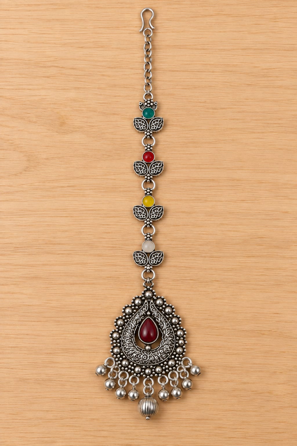 Okhhraa Oxidised Silver Multicolor Traditional Maang Tikka