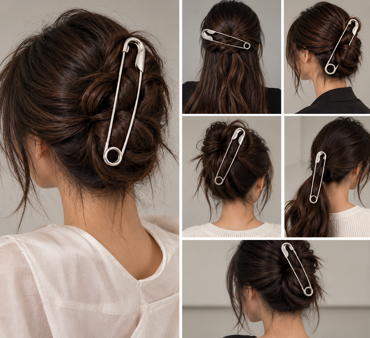 Okhhraa Oversized Safety Pin Hair Clip for Women – Large Metal Bun Hair Pin