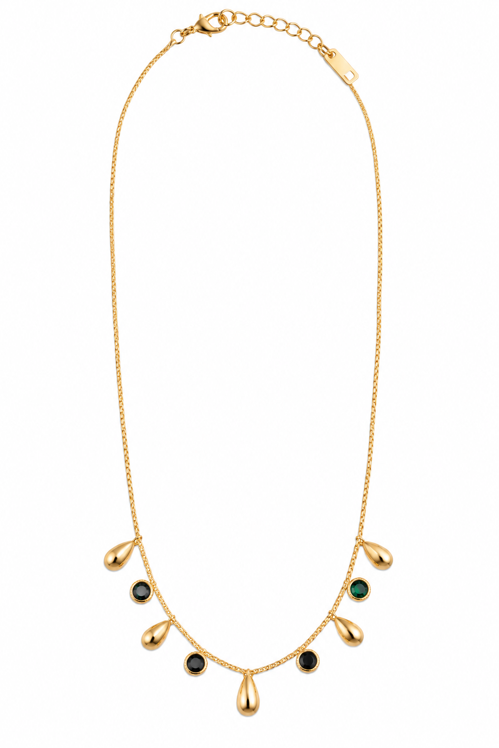 okhhraa Gold-Tone Green Stone & Teardrop Charm Necklace