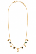 okhhraa Gold-Tone Green Stone & Teardrop Charm Necklace