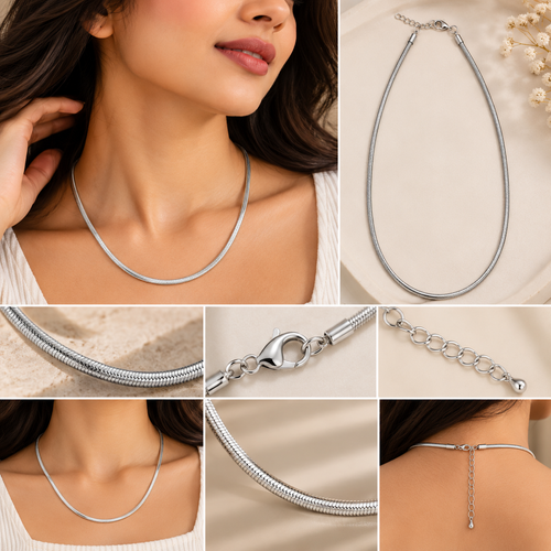 okhhraa Aira Necklace for Women, Silver Snake Chain