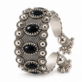 okhhraa Women’s Designer Oxidised Look Cuff Bangle with Black Stone