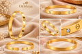 okhhraa Gold Bracelet with Crystal Embellishments