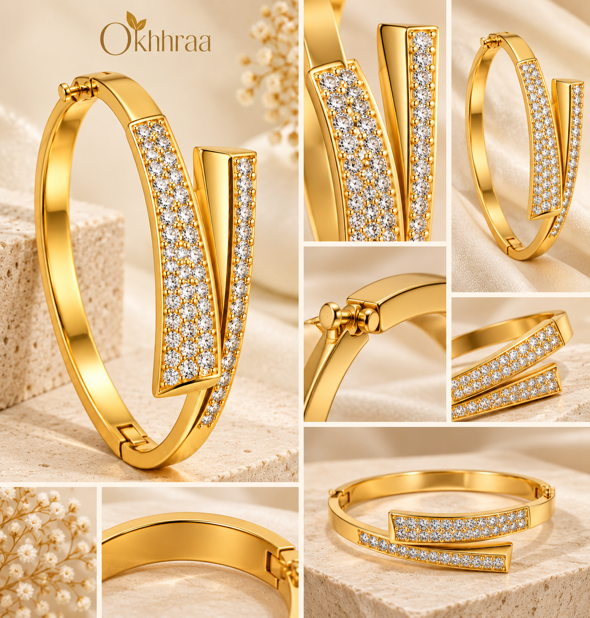 okhhraa Gold Bracelet with Crystal Embellishments